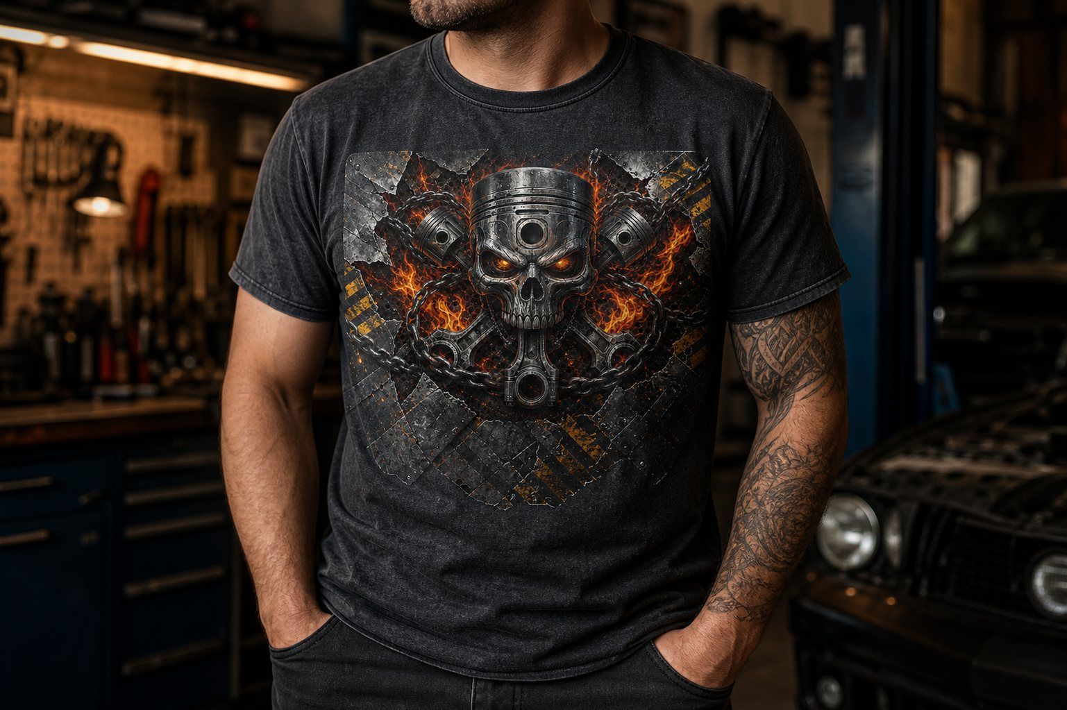 Mechanic Piston Skull T-Shirt product image 1
