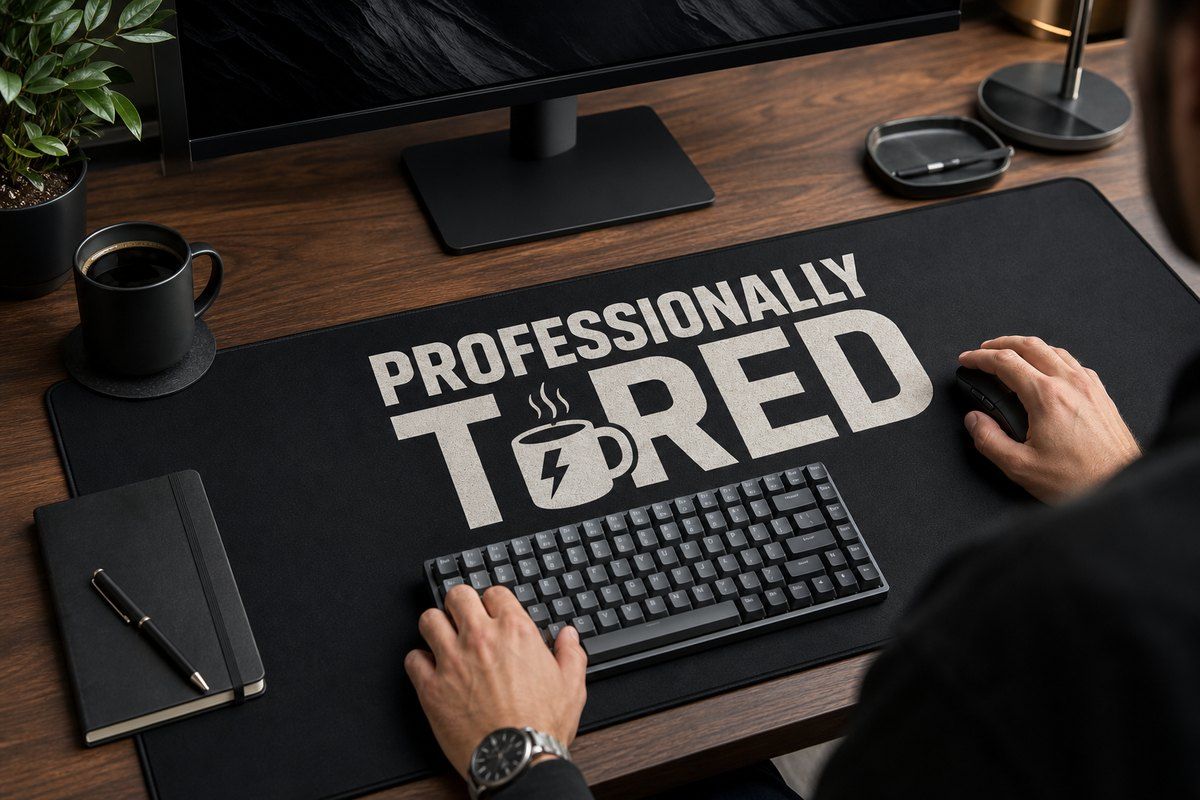 Professionally Tired Large Desk Mat – Gaming Mouse Pad for Office Setup, graphic art / gift product image 1