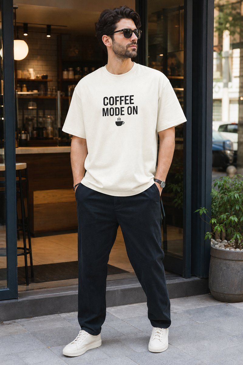 Coffee Mode On Premium Boxy Tee – Graphic Streetwear T-Shirt for Everyday Outfits, coffee lover gift / office product image 1