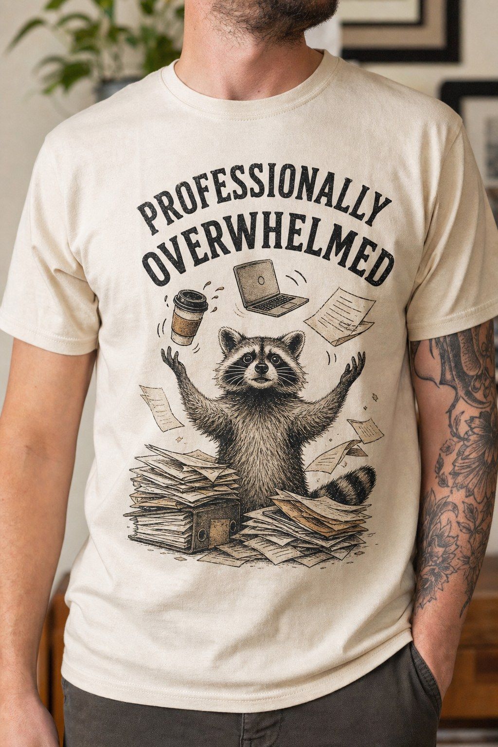 Professionally Overwhelmed Raccoon Vintage Graphic Tee product image 2