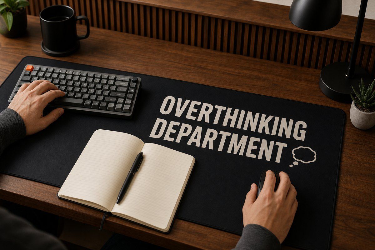 Overthinking Department Large Desk Mat – Gaming Mouse Pad for Office Setup, graphic art / gift product image 1