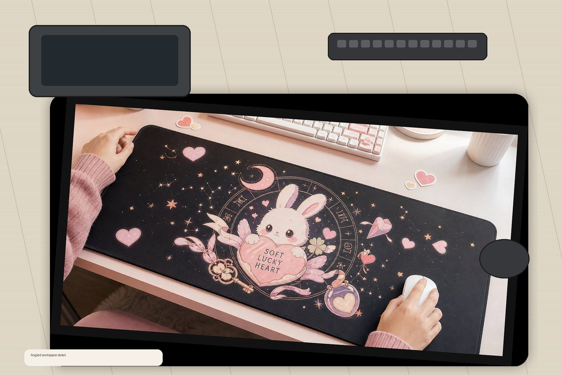 Rabbit Soft Lucky Heart Large Desk Mat – Gaming Mouse Pad for Office Setup, rabbit lover gift / cute animal product image 2