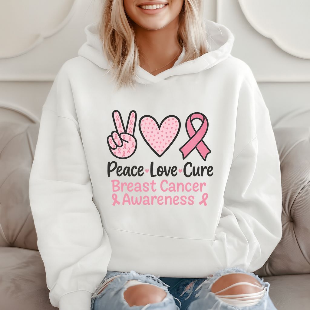 Peace Love Cure Breast Cancer Awareness - Cute Pink Hoodie product image 2