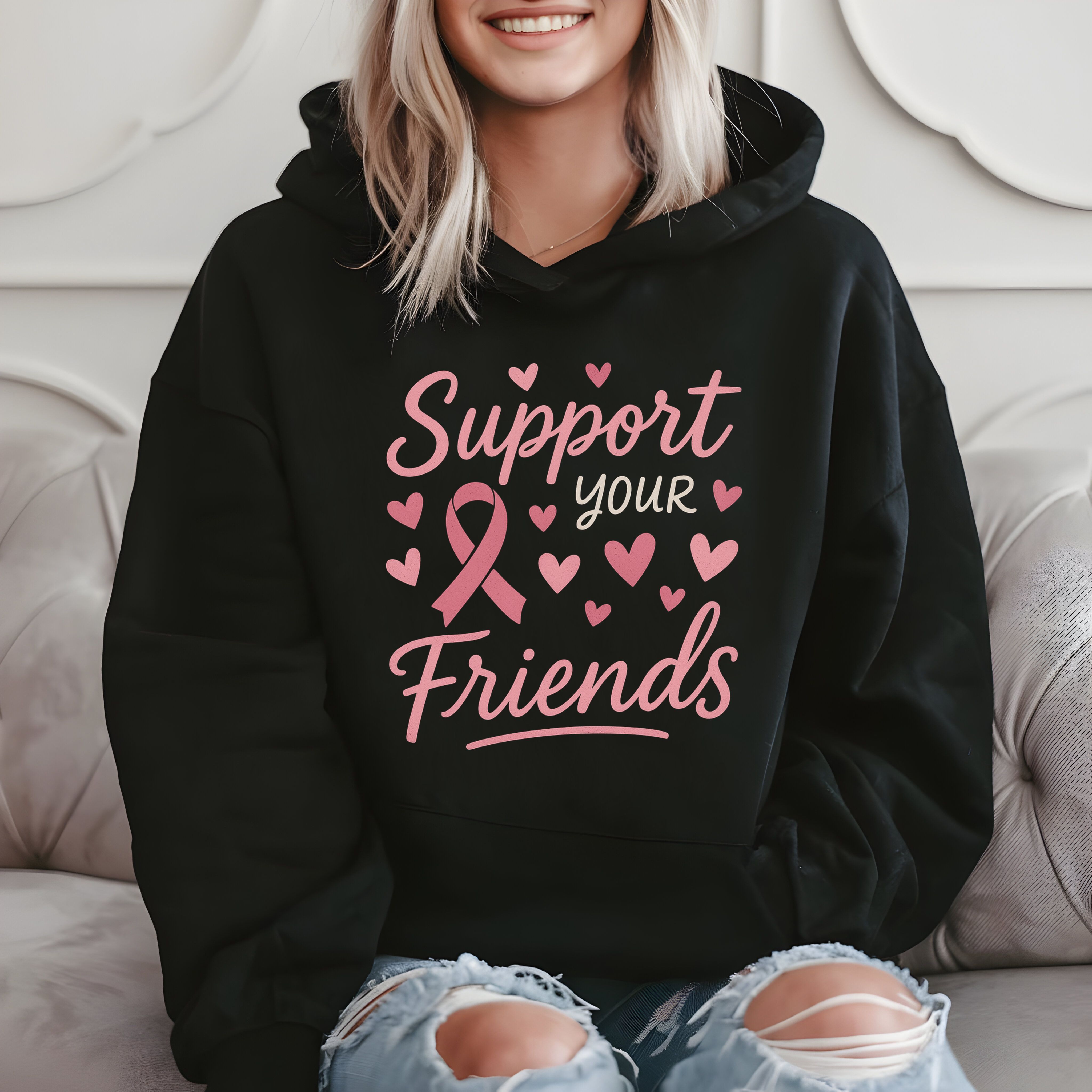 Support Your Friends Breast Cancer Awareness Gift Hoodie product image 2