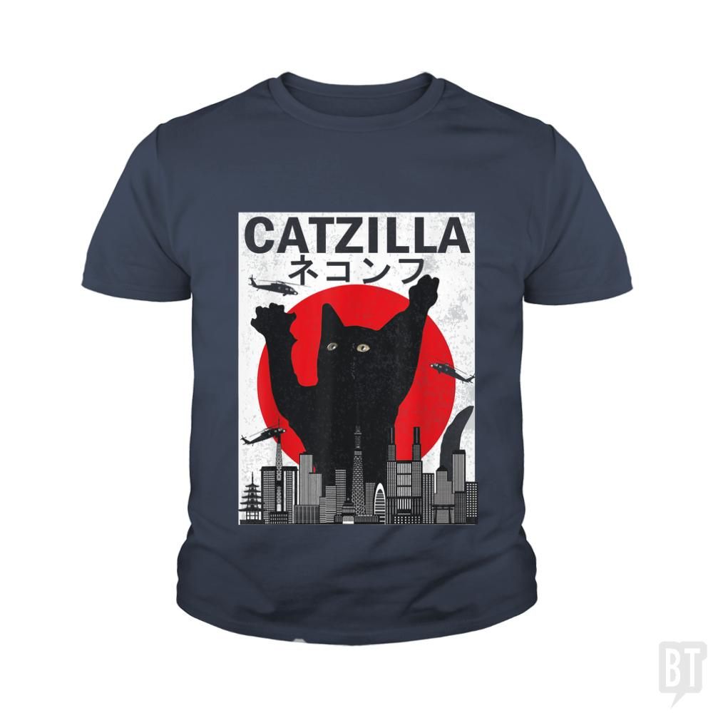 Vintage Catzilla Japanese Sunset Kids Shirt - tshirt product image 2