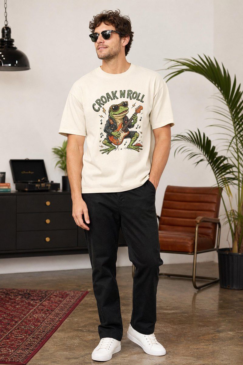 Frog Rock Star Croak N Roll Premium Boxy Tee – Graphic Streetwear T-Shirt for Everyday Outfits, frog lover gift / funny animal product image 1