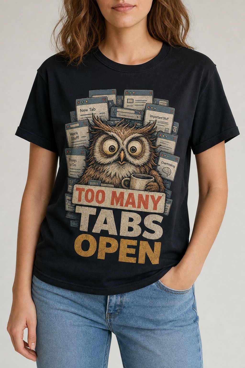 Too Many Tabs Open Owl T-Shirt product image 1