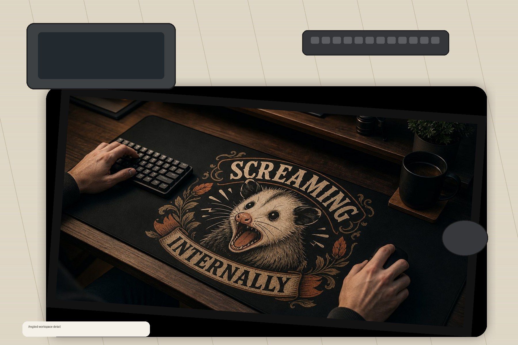 Screaming Internally Opossum Large Desk Mat – Gaming Mouse Pad for Office Setup, graphic art / gift product image 2