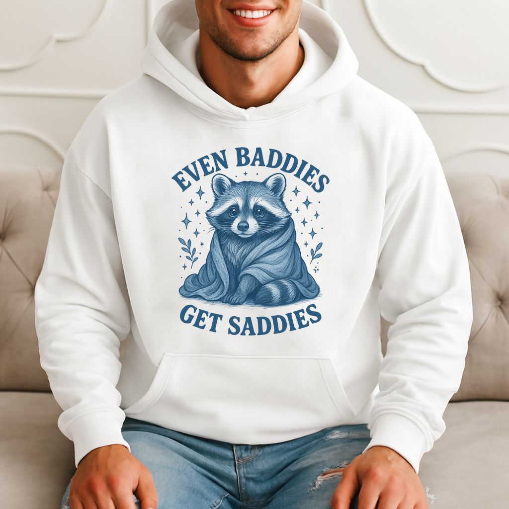 Even Baddies Get Saddies Cute Raccoon Gift, Mental Health Awareness Hoodie product image 3