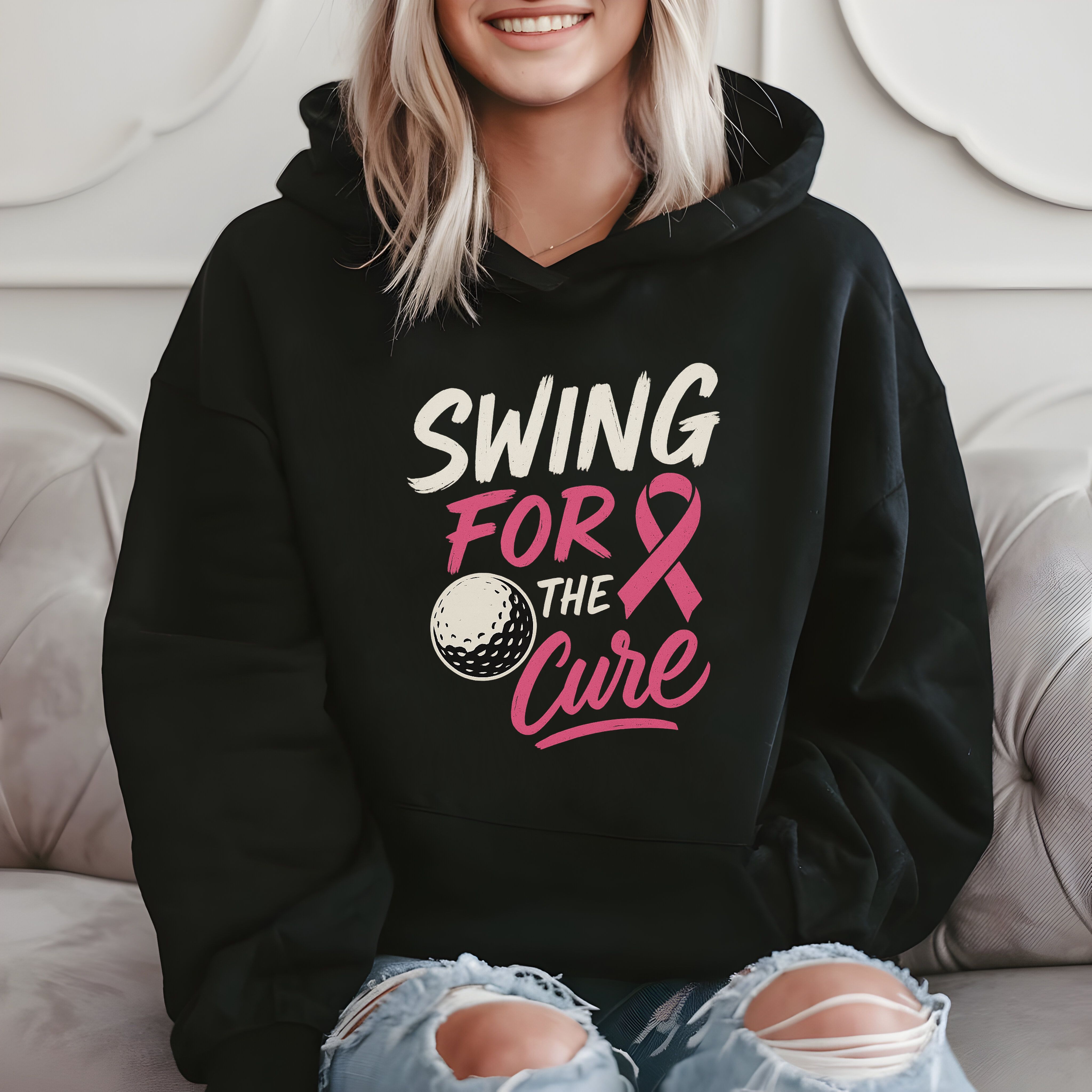 Swing For The Cure - Funny Golf Awareness Hoodie product image 2