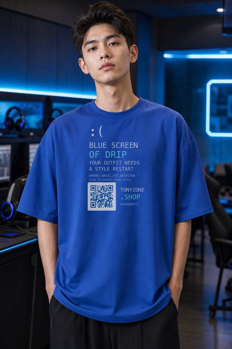 Blue Screen of Drip QR Premium Boxy Tee – Graphic Streetwear T-Shirt for Everyday Outfits, graphic art / gift product image 1