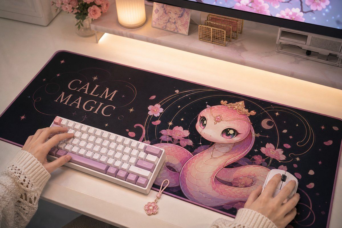 Snake Calm Magic Large Desk Mat – Gaming Mouse Pad for Office Setup, graphic art / gift product image 1