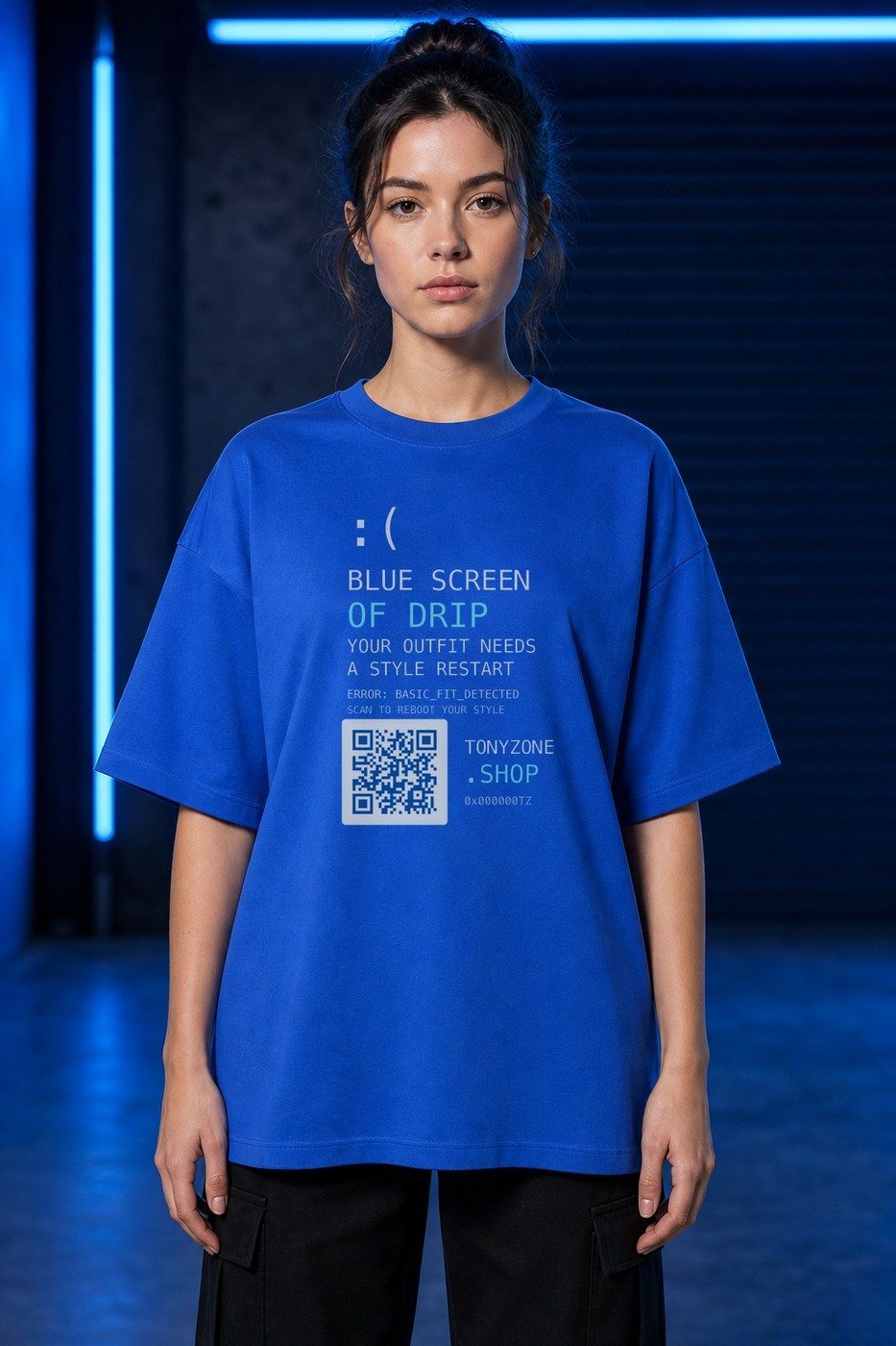 Blue Screen of Drip QR Premium Boxy Tee – Graphic Streetwear T-Shirt for Everyday Outfits, graphic art / gift product image 2