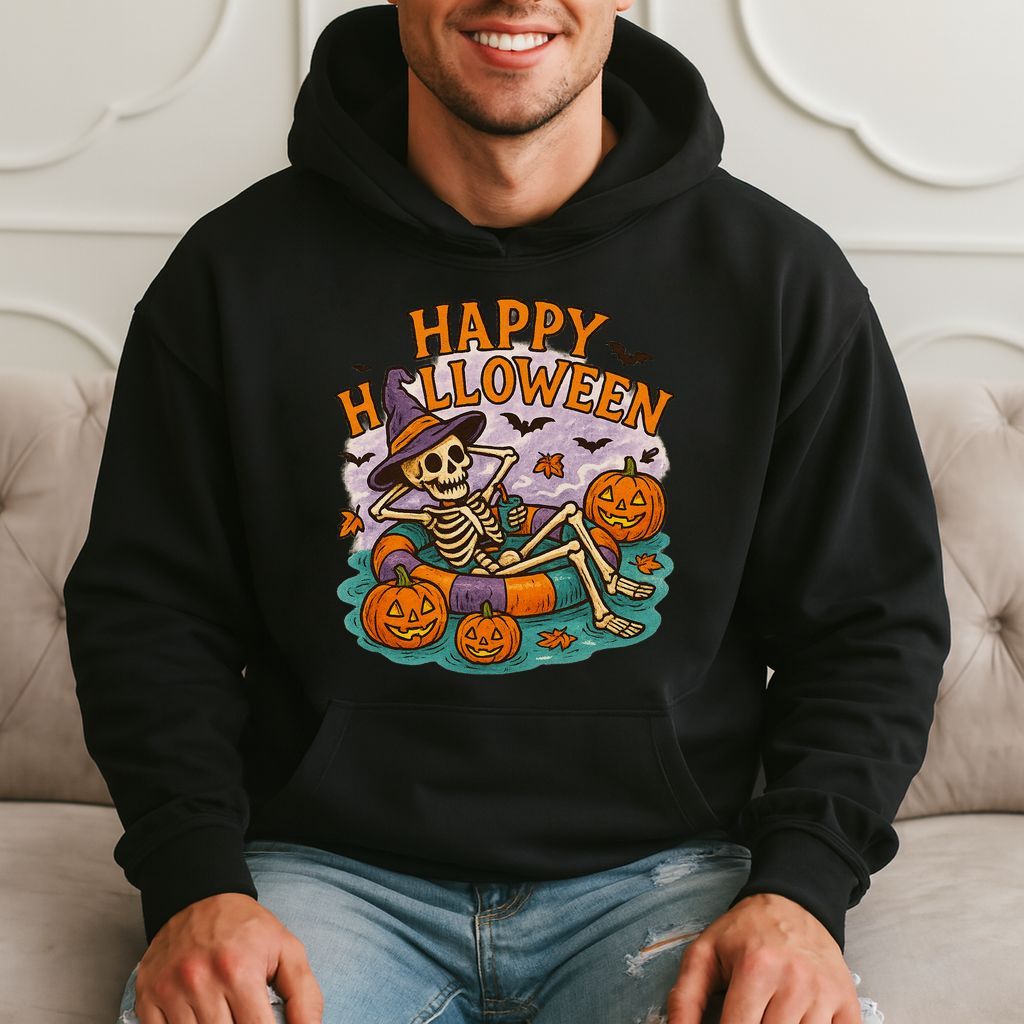 Happy Halloween Funny Skeleton Gift, Spooky Pumpkin Style Hoodie product image 1