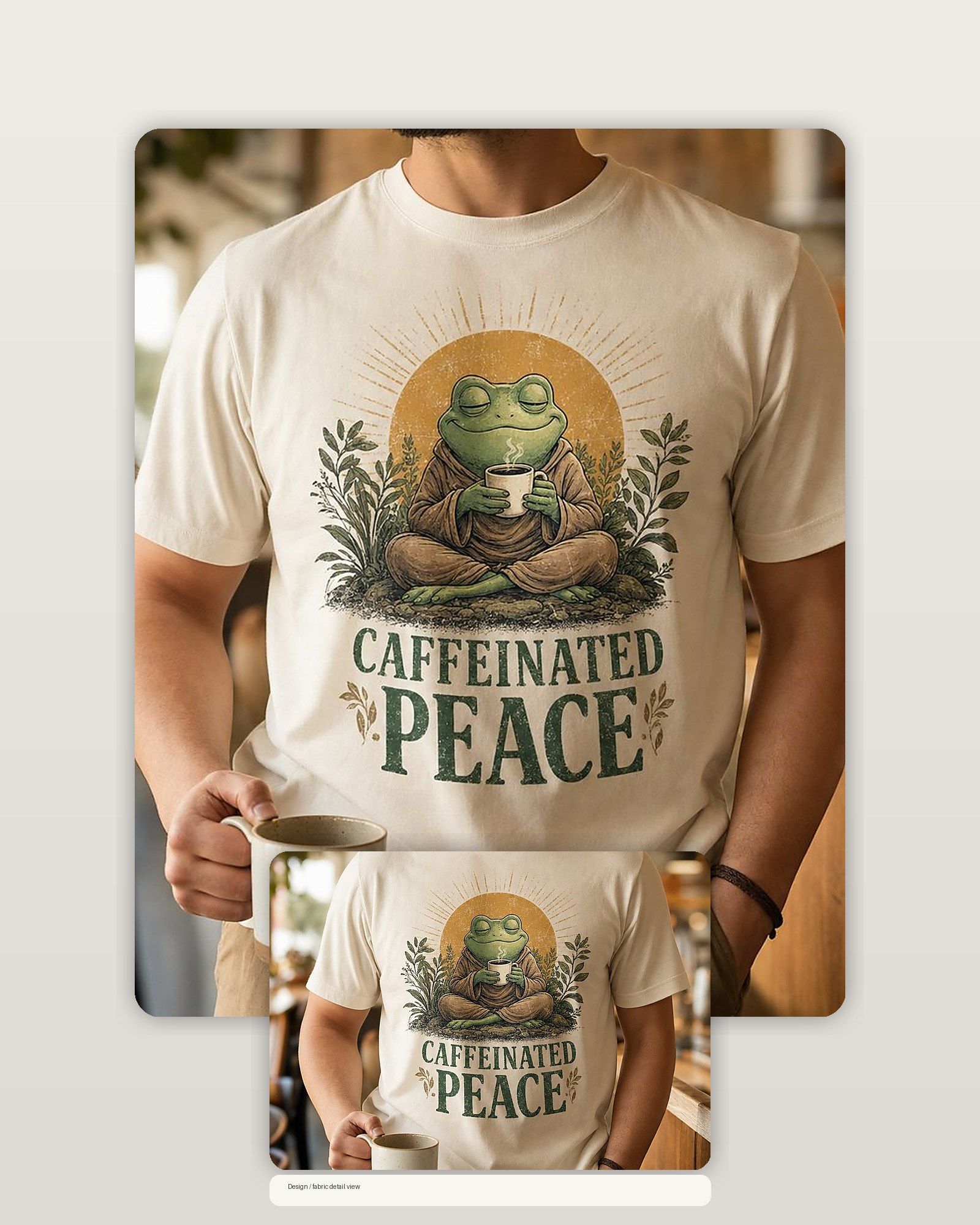 Frog Coffee Monk Caffeinated Peace T-Shirt product image 2