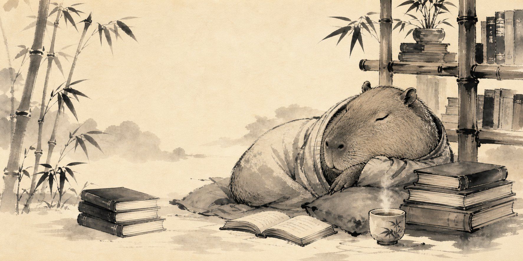 Capybara Librarian Sumi Ink Desk Mat product image 1