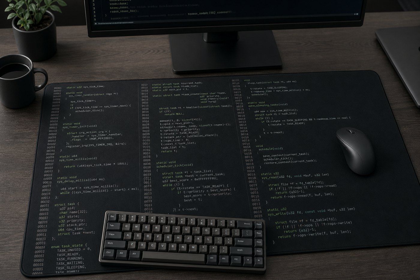 Kernel Space Code Large Desk Mat – Gaming Mouse Pad for Office Setup, programmer gift / developer product image 1