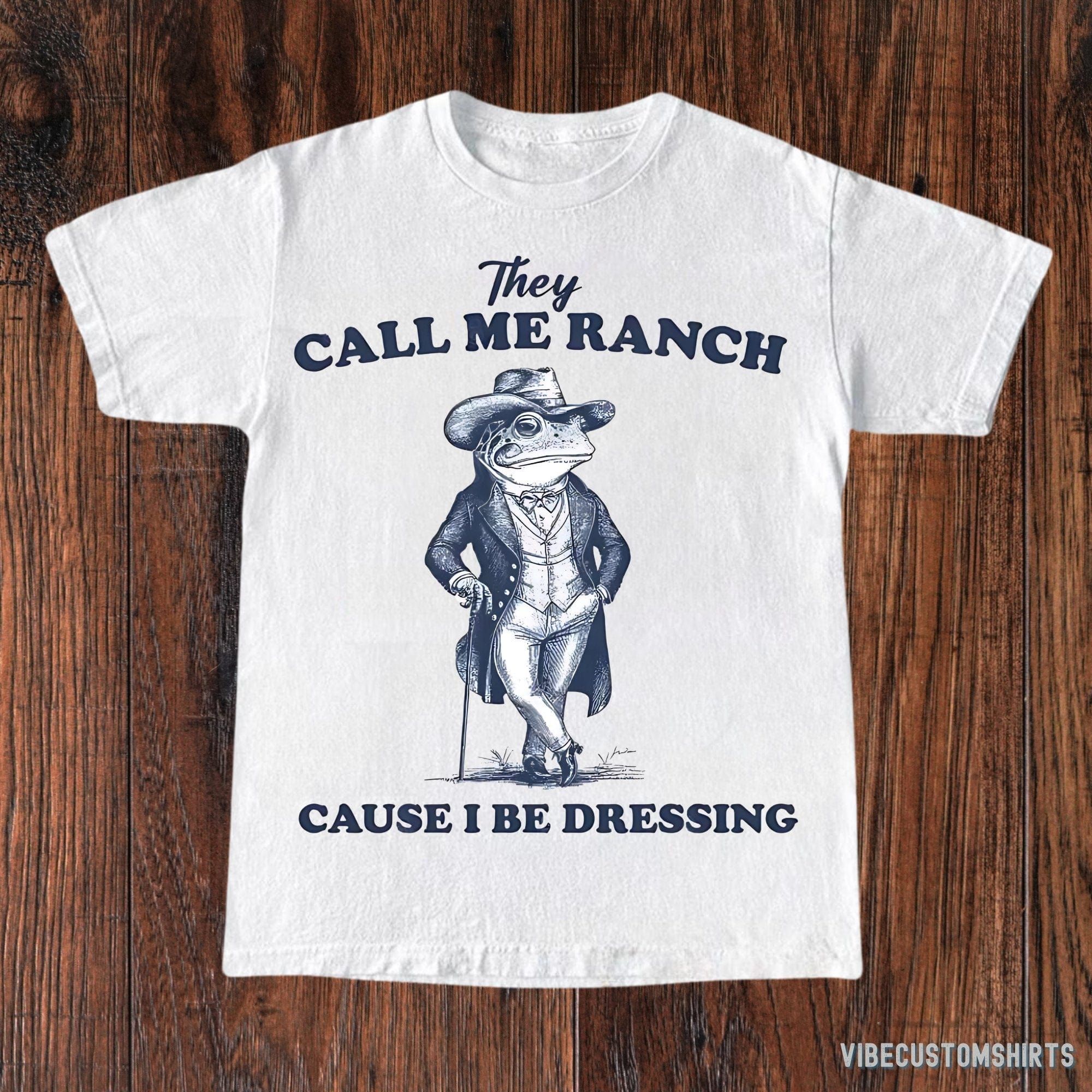 They Call Me Ranch Cause I Be Dressing Vintage Shirt, Retro Frog Shirt, Unhinged Gen Z Meme T-Shirt, Funny Frog Dressed Tuxedo, Gag Gift product image 2