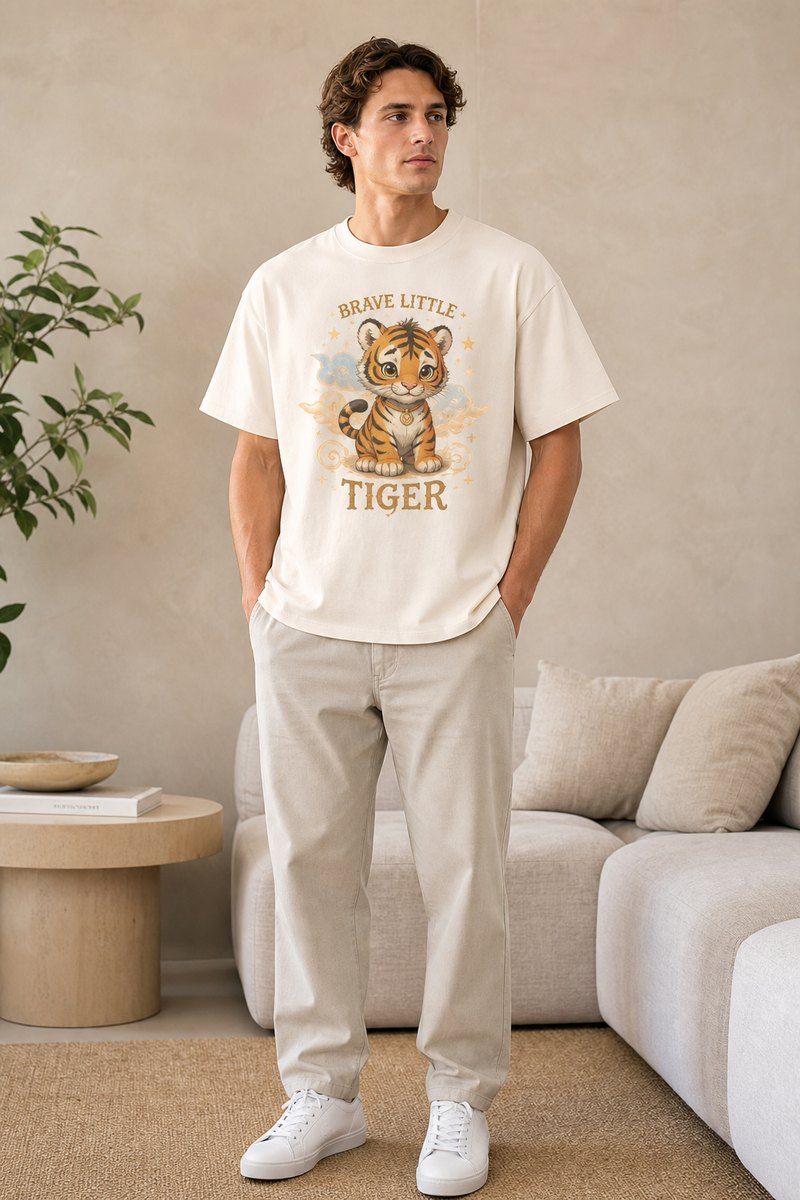 Tiger Brave Little Tiger Premium Boxy Tee – Graphic Streetwear T-Shirt for Everyday Outfits, graphic art / gift product image 1
