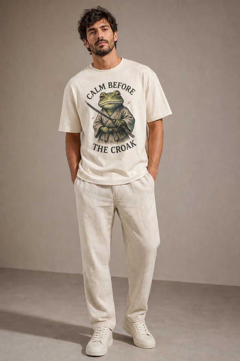 Frog Samurai Calm Before The Croak Premium Boxy Tee – Graphic Streetwear T-Shirt for Everyday Outfits, frog lover gift / funny animal product image 1