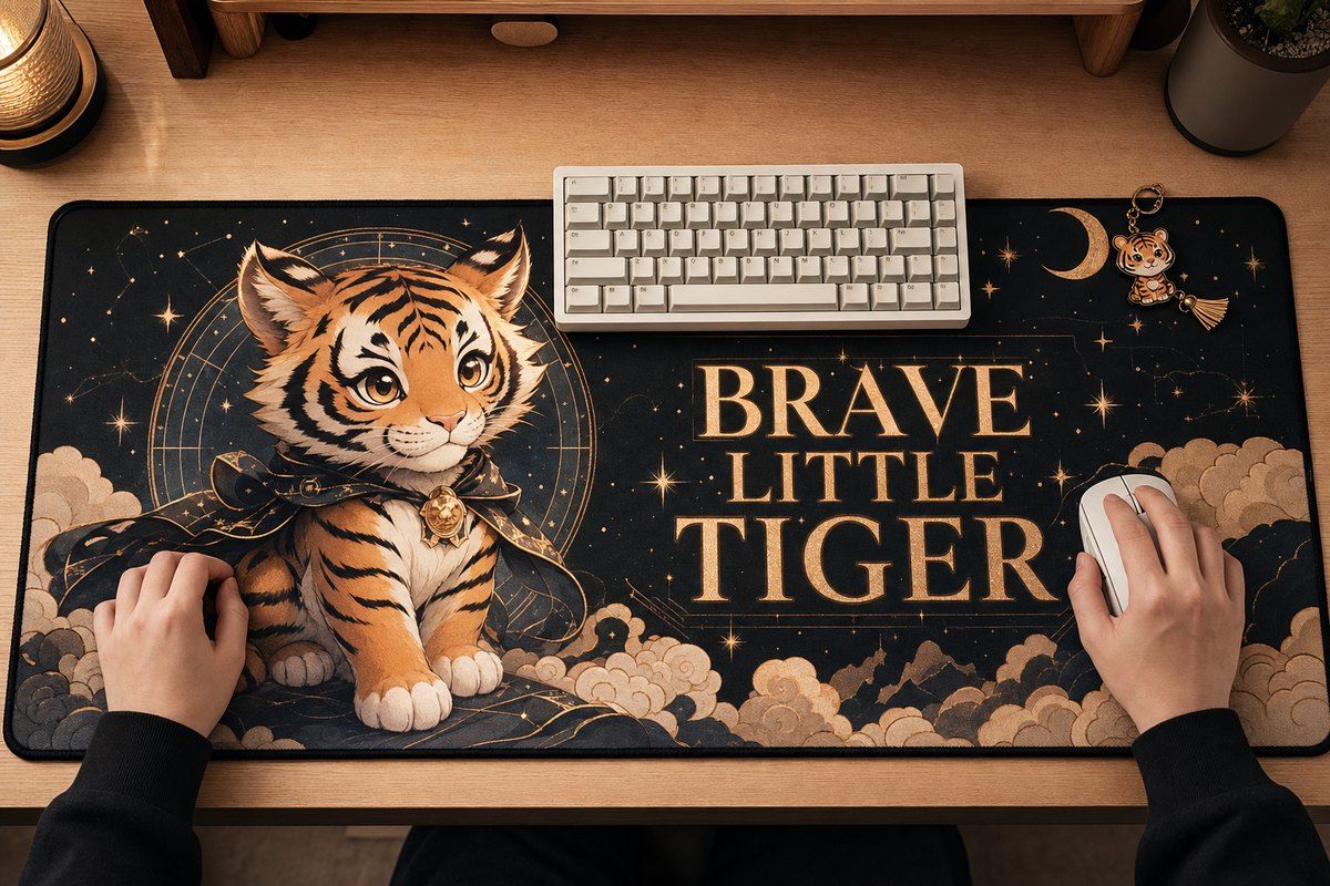 Tiger Brave Little Tiger Large Desk Mat – Gaming Mouse Pad for Office Setup, graphic art / gift product image 1
