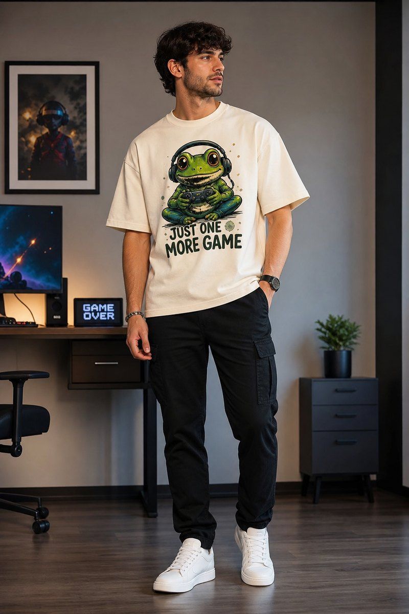 Frog Gamer Just One More Game Premium Boxy Tee – Graphic Streetwear T-Shirt for Everyday Outfits, gaming / gamer gift product image 1