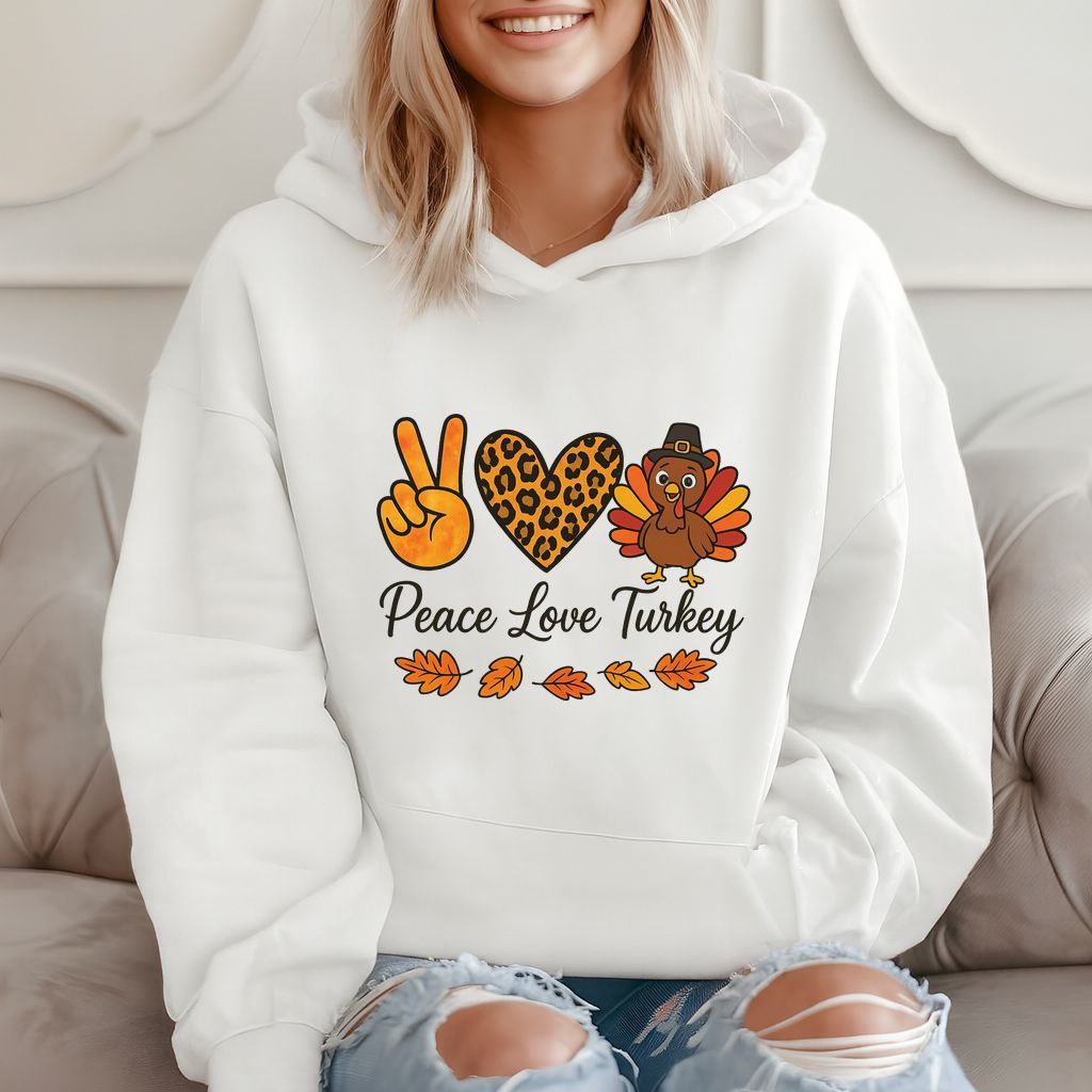 Peace Love Turkey Thanksgiving Gift, Cute Turkey, Fall Vibes Hoodie product image 2