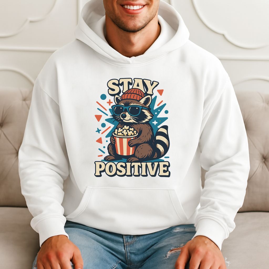 Stay Positive Funny Raccoon Popcorn Hoodie product image 1