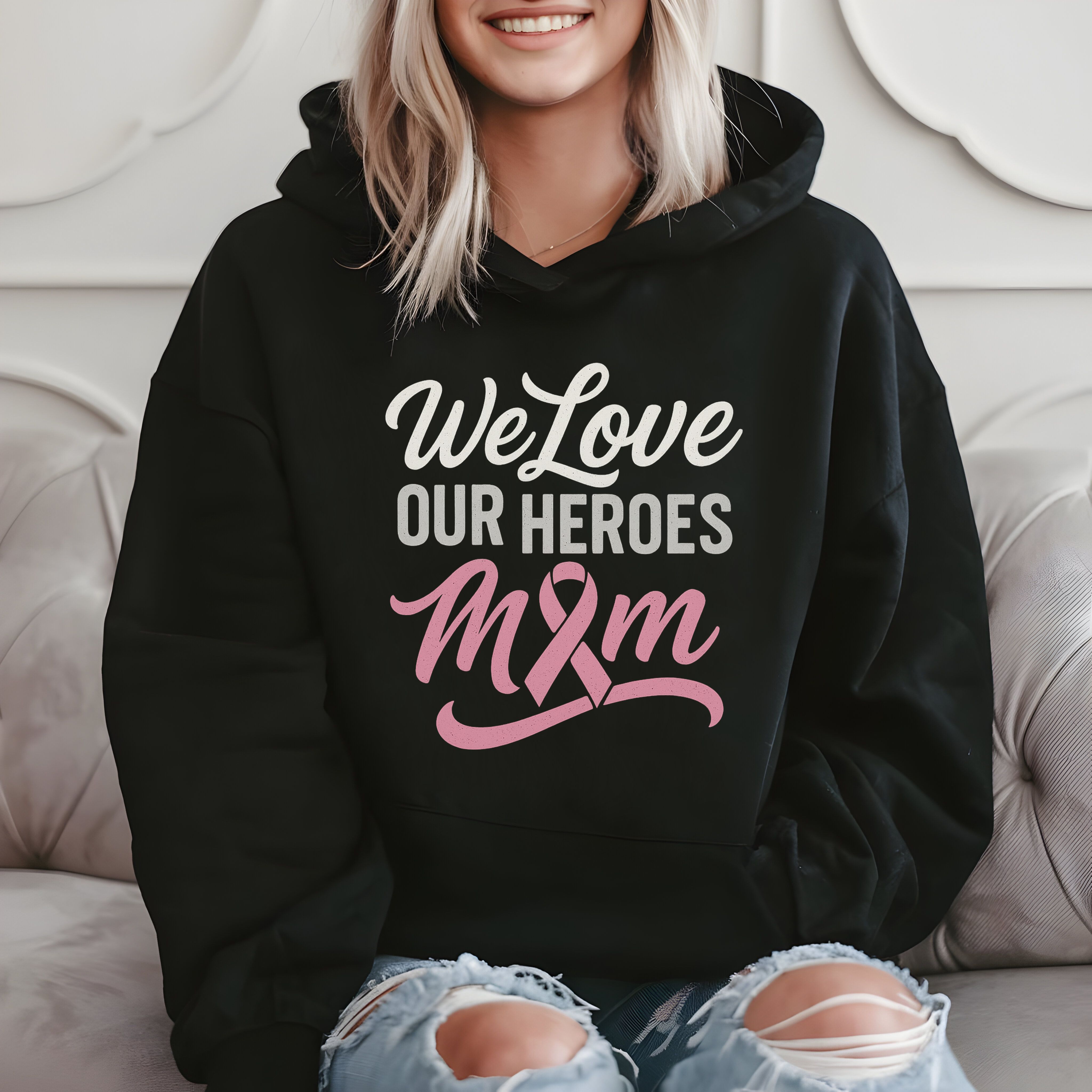 We Love Our Heroes Mom – Breast Cancer Awareness Gift Hoodie product image 2