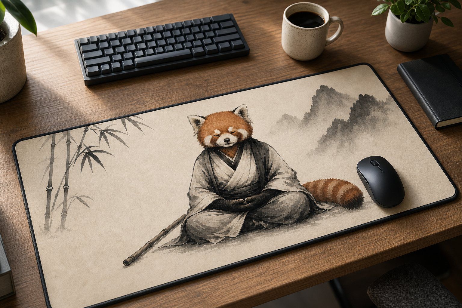 Red Panda Monk Sumi Ink Desk Mat product image 1
