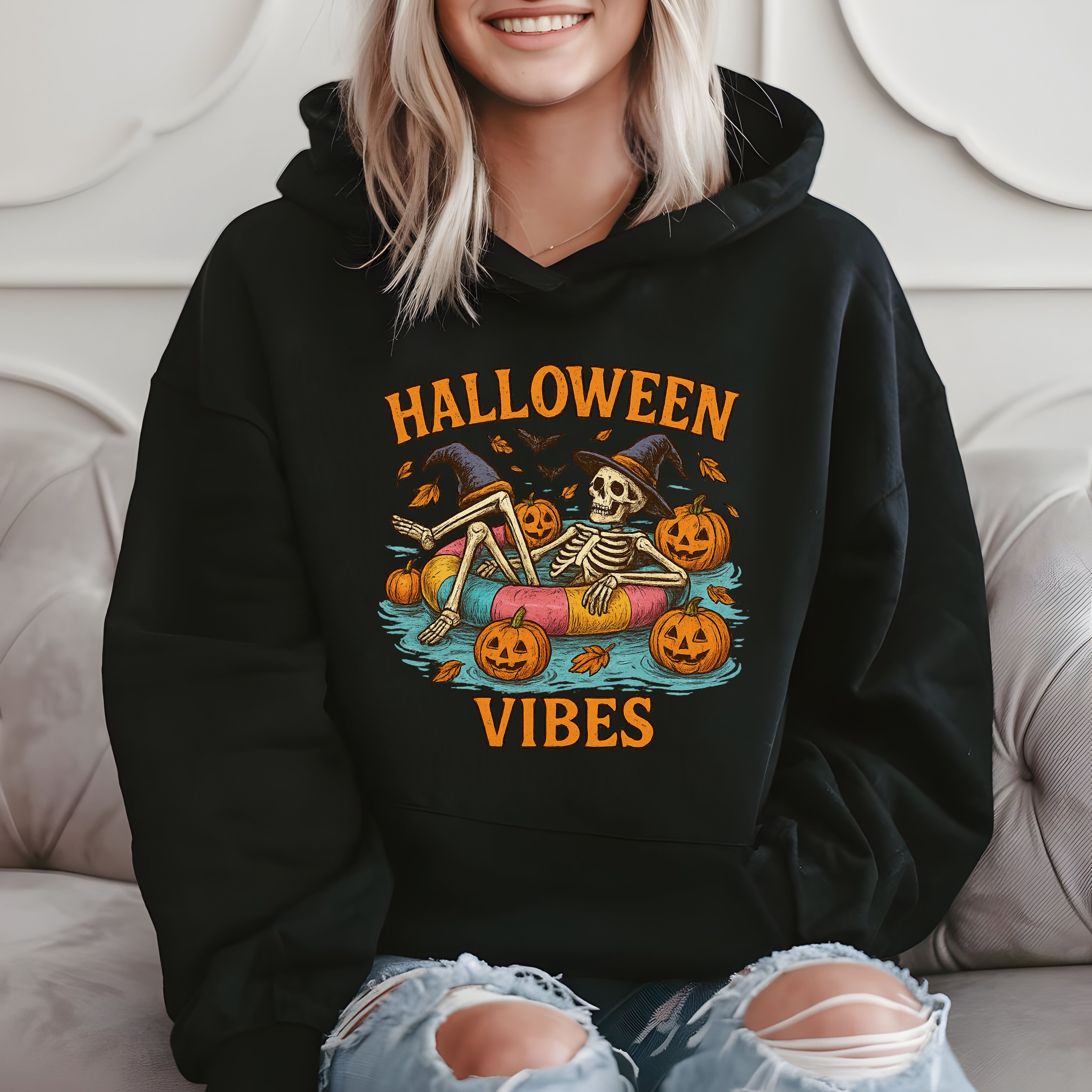 Halloween Vibes – Fun Skeleton Pool Party, Spooky Season, Halloween Hoodie product image 2