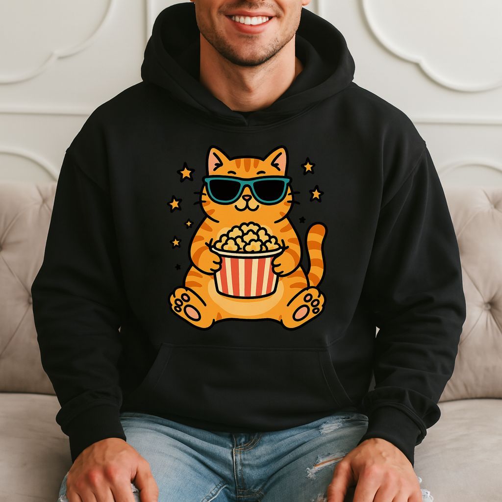 Cool Cat Popcorn Fun - Cute Movie Night Hoodie product image 3