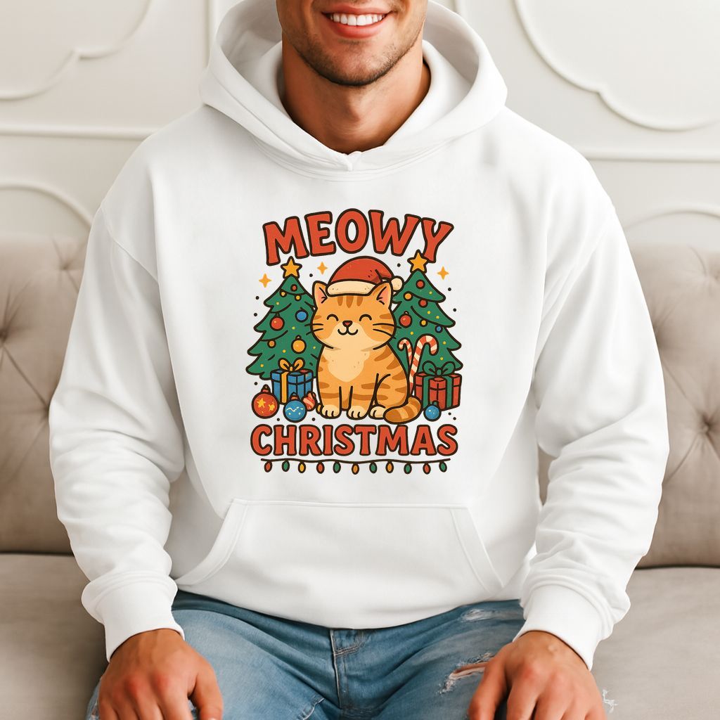 Meowy Christmas – Funny Cat Gift, Holiday Cat Lover Hoodie product image 1