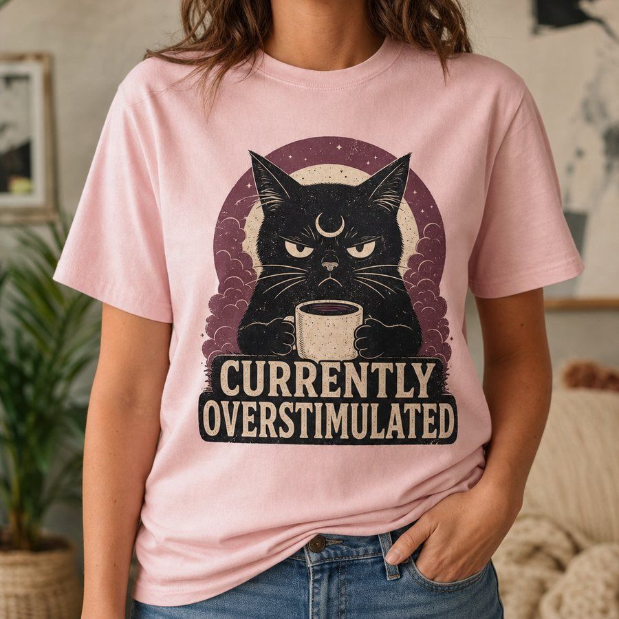 Currently Overstimulated Cat Vintage Graphic Tee product image 4
