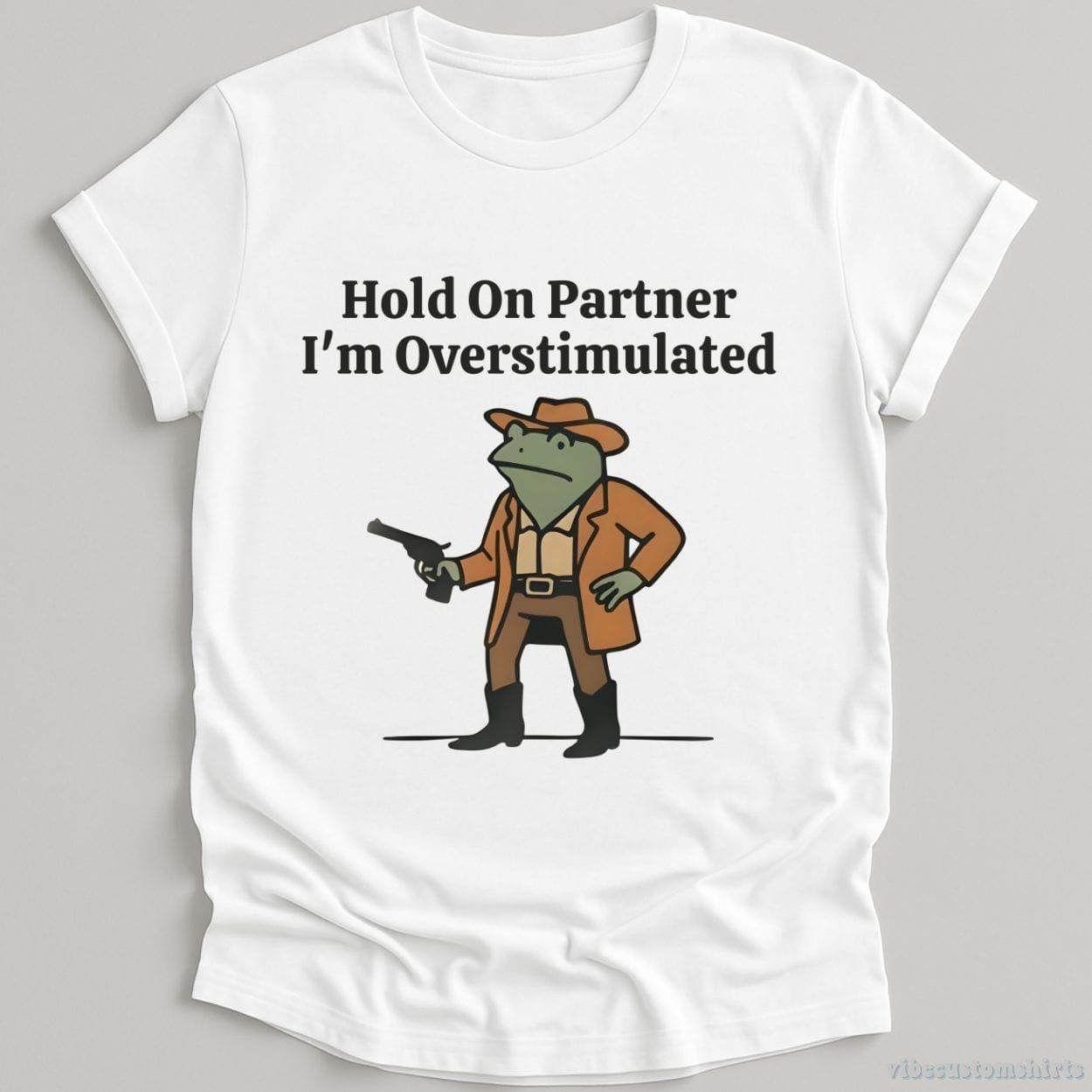 Hold On Partner I’m Overstimulated Funny Cowboy Frog Shirt product image 2