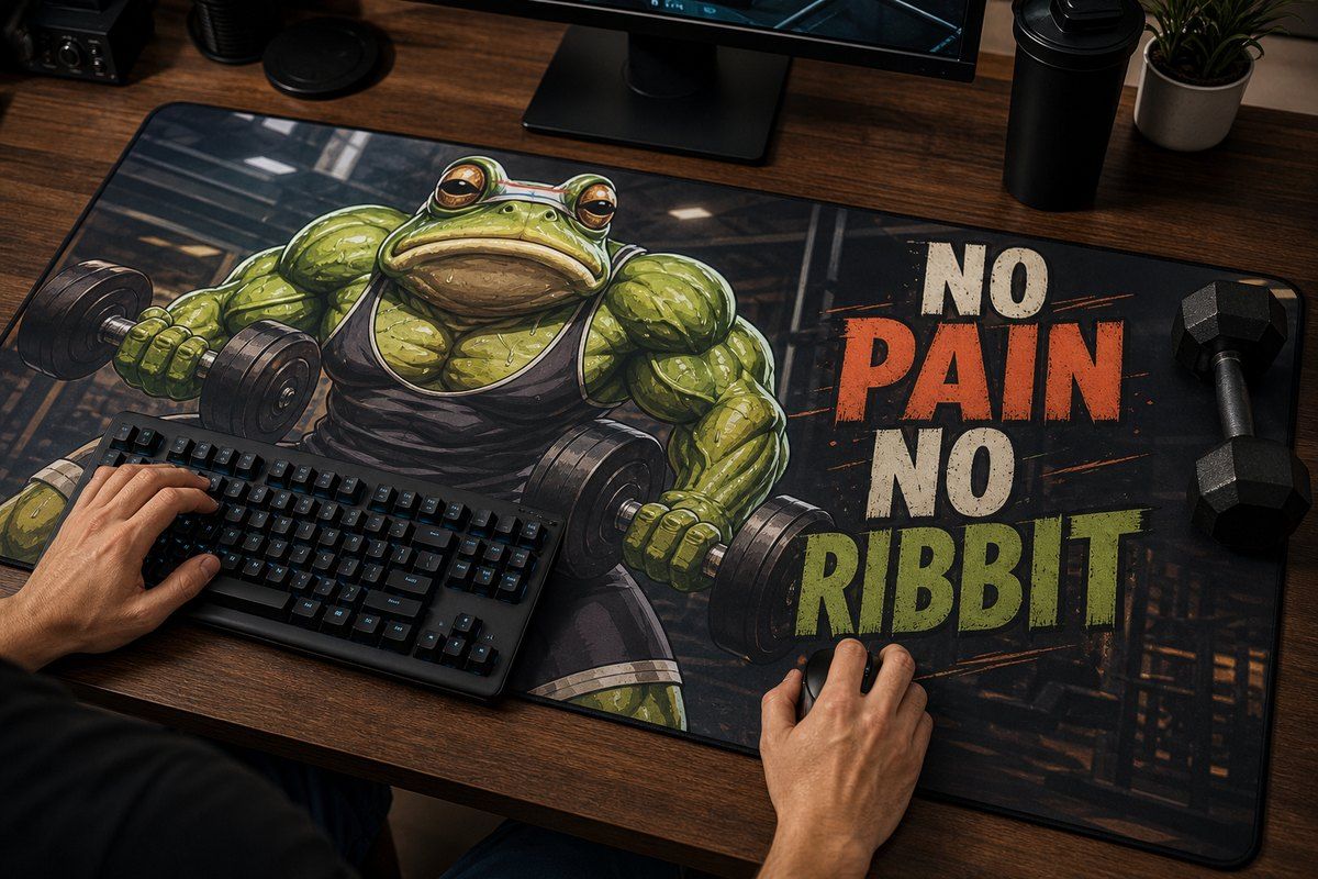 Frog Gym Bro No Pain No Ribbit Large Desk Mat – Gaming Mouse Pad for Office Setup, frog lover gift / funny animal product image 1