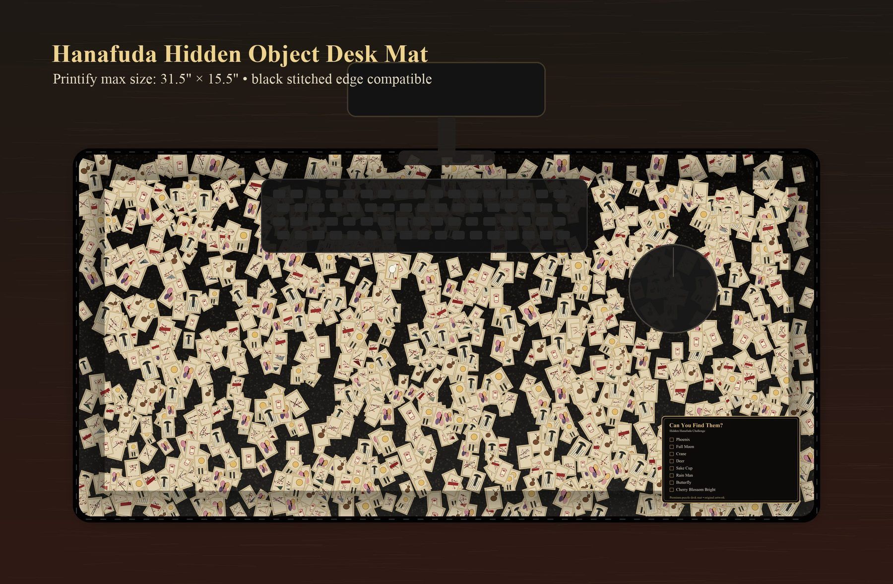 Hanafuda Hidden Object Large Desk Mat – Gaming Mouse Pad for Office Setup, graphic art / gift product image 1