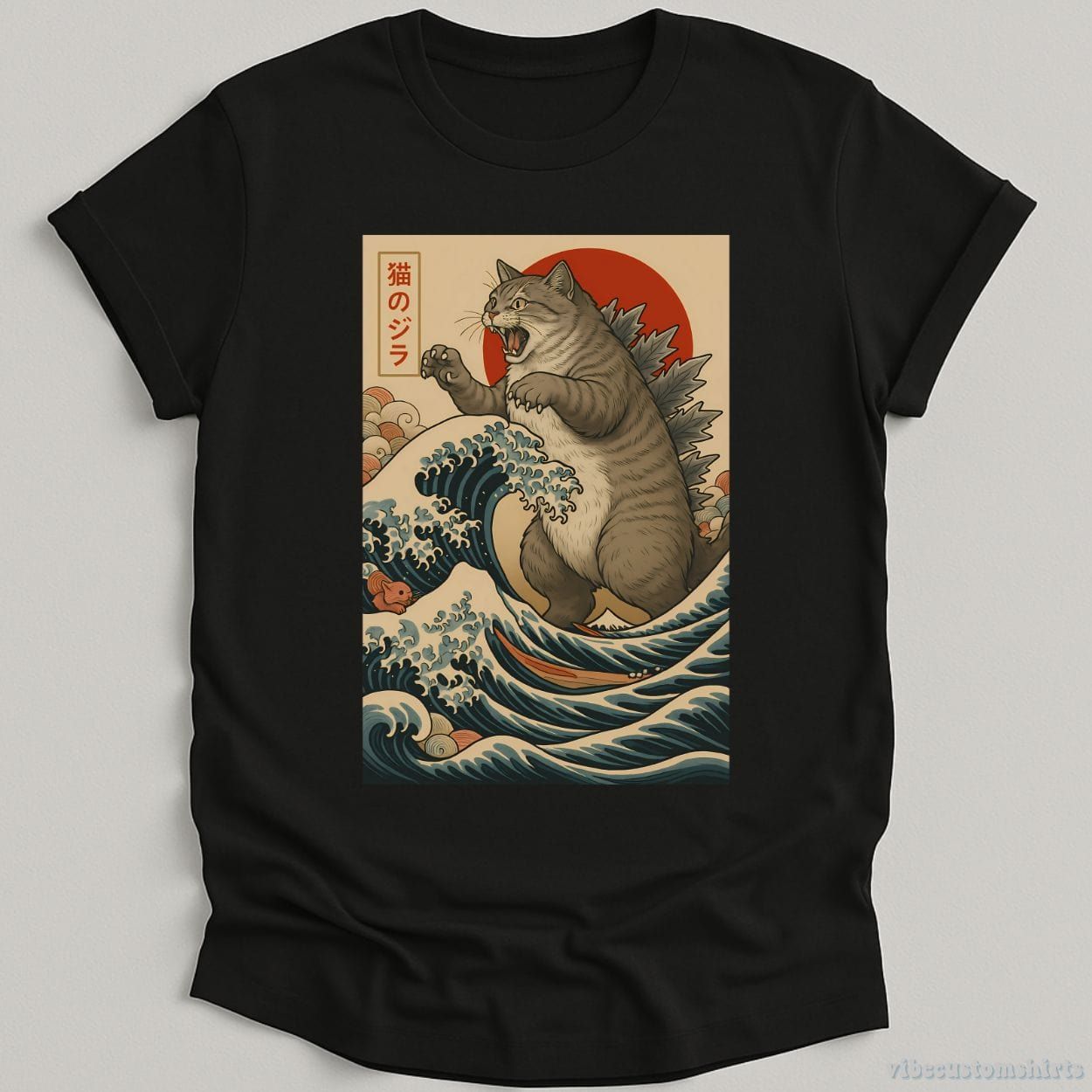 Catzilla Japanese Art Funny Cat Shirt product image 1