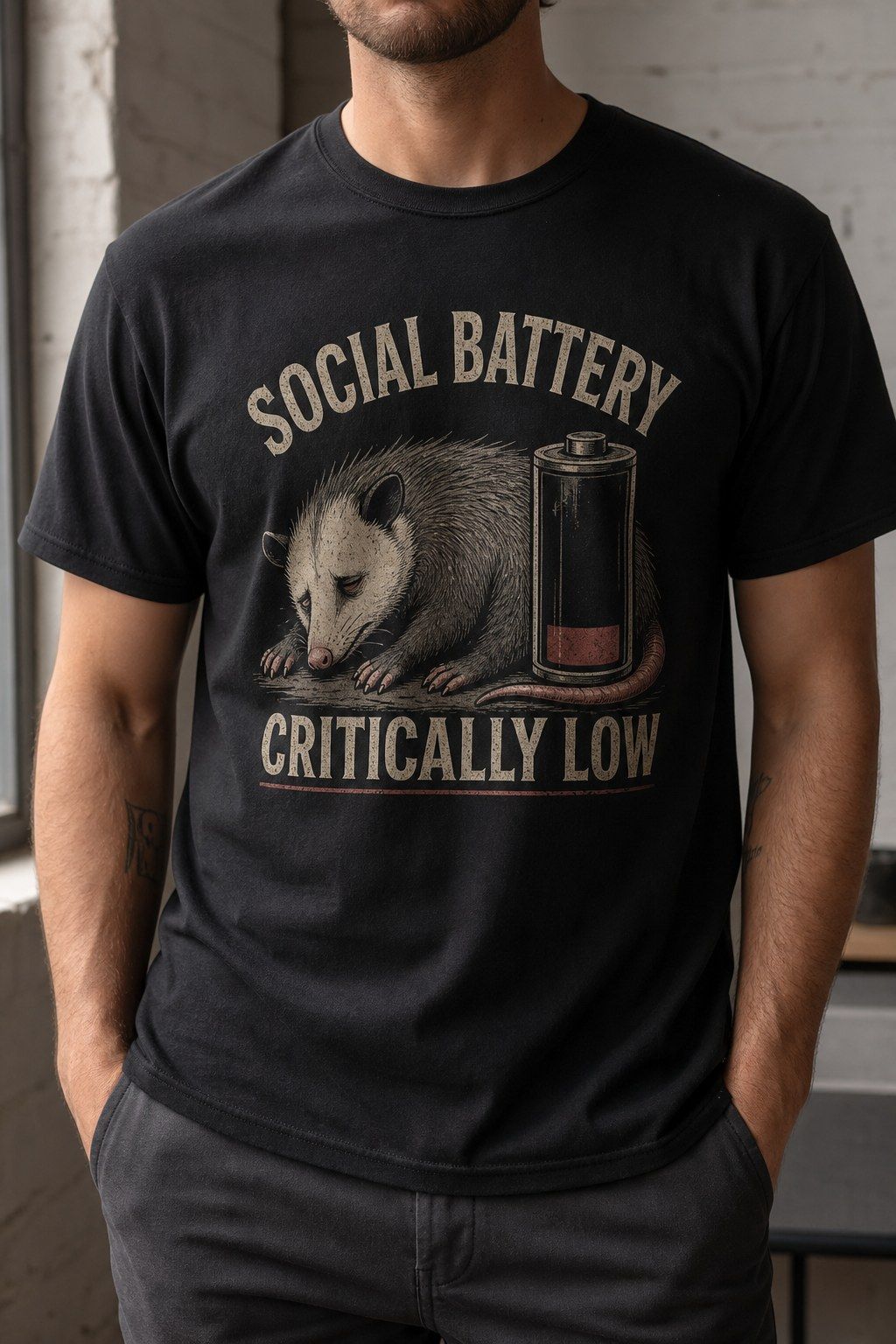 Social Battery Critically Low Opossum T-Shirt product image 1
